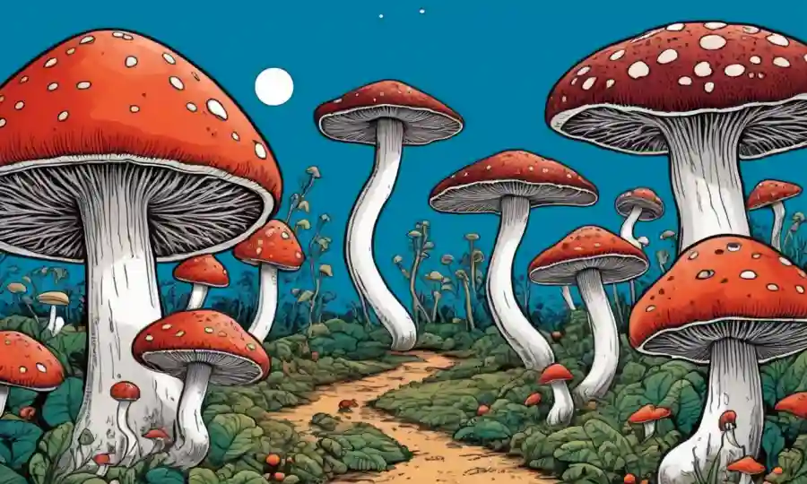 Una ilustración conceptual de los hongos interactuando con el cerebro humano
