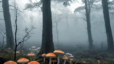 Fungi creciendo en medio de árboles