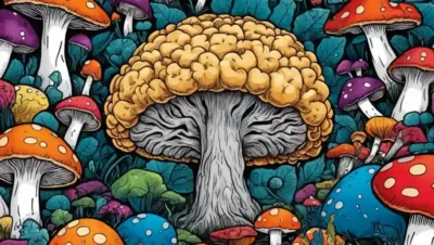Ilustración de un cerebro rodeado de setas coloridas.