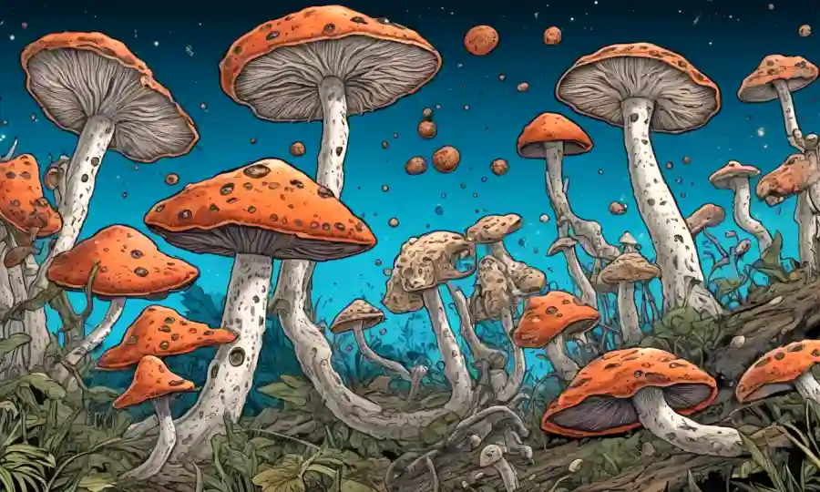 Fungi interactuando con plagas o enfermedades bajo microscopio.