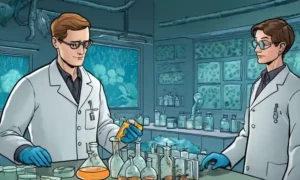 Un investigador que estudia muestras fúngicas en un laboratorio en medio de políticas ambientales.