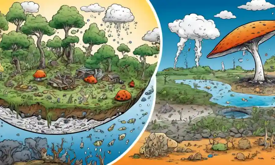 Gráficos científicos y diagramas que muestran la correlación entre el cambio climático y su impacto en las esporas.