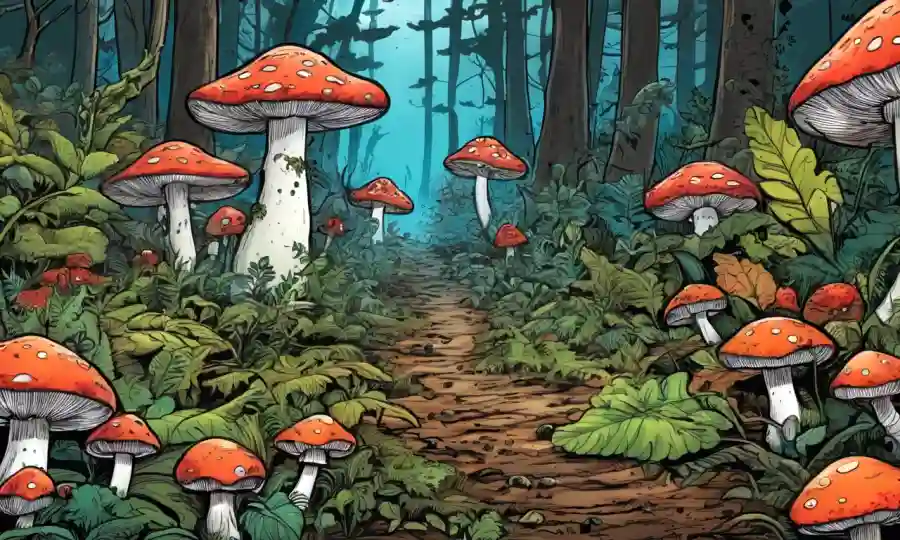 Planta forestal con hongos de diferentes especies amenazadas por el cambio climático.