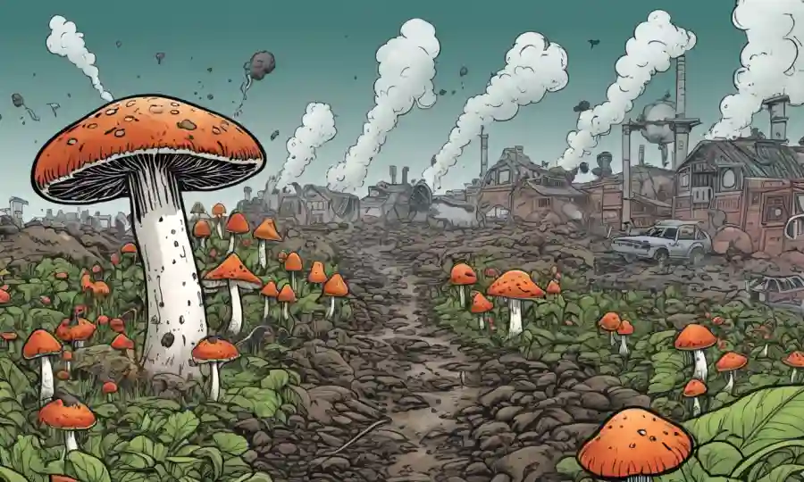 Un cultivo de hongos en medio de la contaminación y la degradación ambiental.