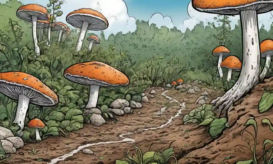 Fungi juega un papel crucial en los ecosistemas del suelo con ilustraciones de ciclismo de nutrientes.