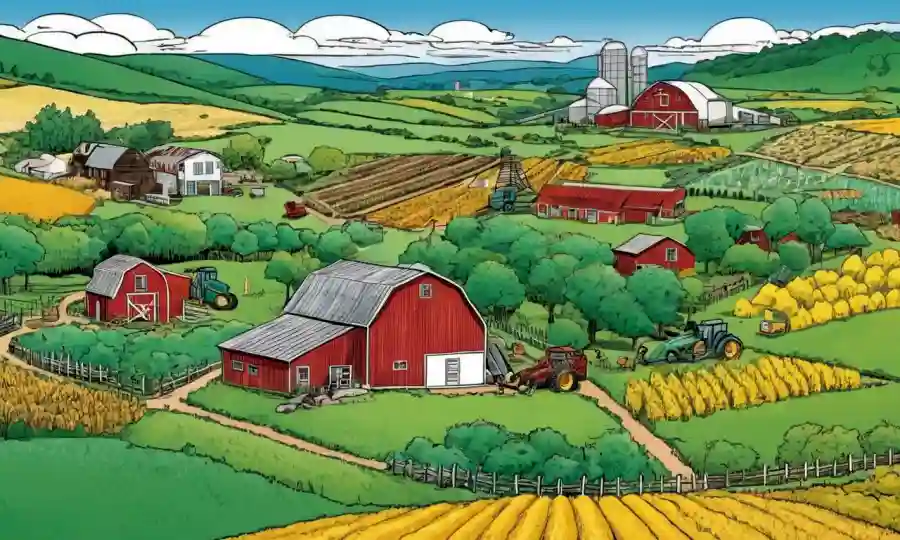 Un paisaje agrícola con gráficos y datos superpuestos