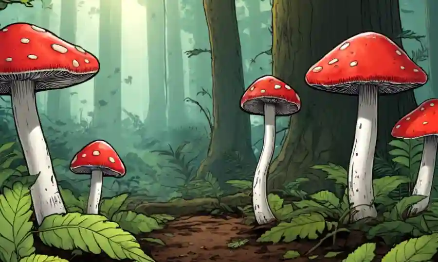 Setas y sus partes (cap, tallo, ginebras) en un entorno forestal natural.