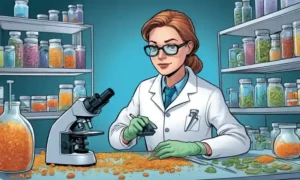 Un científico de laboratorio que estudia patógenos microscópicos que afectan la calidad de los alimentos.