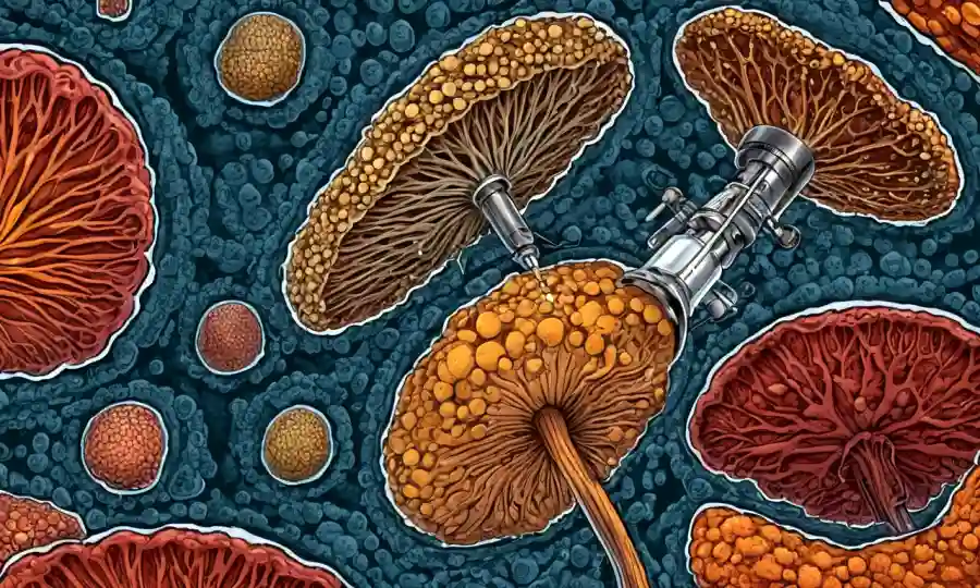 Un microscopio que muestra la estructura celular de hongos durante la fermentación.
