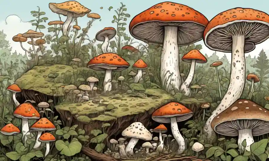 Un diagrama que ilustra las relaciones evolutivas fúngicas con ilustraciones de hongos.