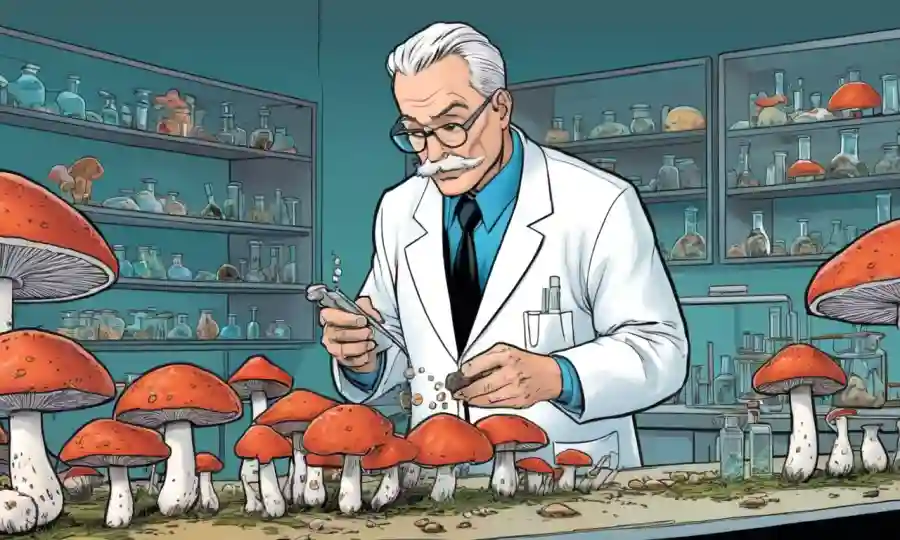 Un científico que examina diversos tipos de hongos en un entorno de laboratorio.