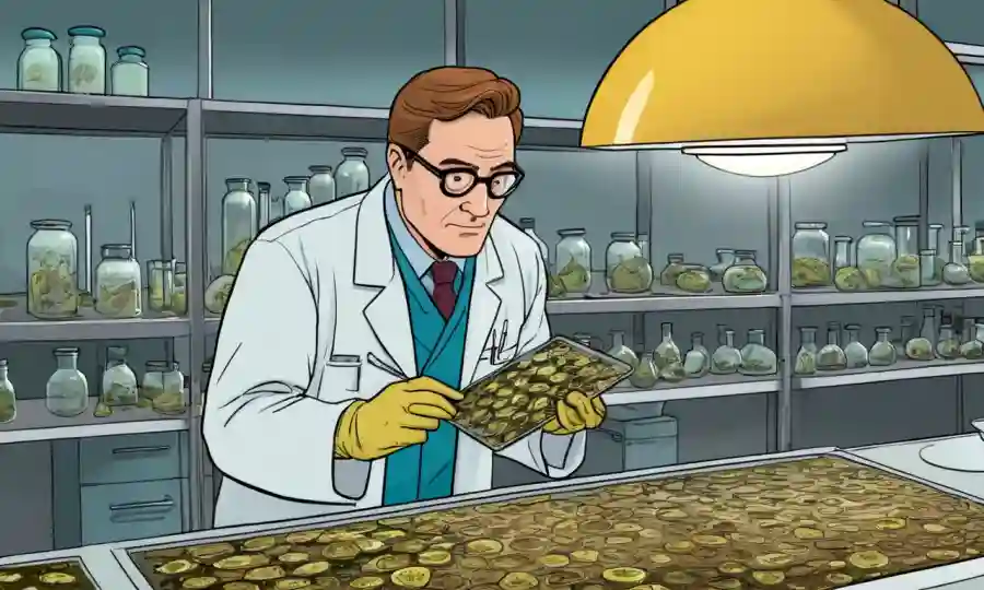 Científico examinando especímenes de hongos en un laboratorio de investigación de conservación y sostenibilidad.