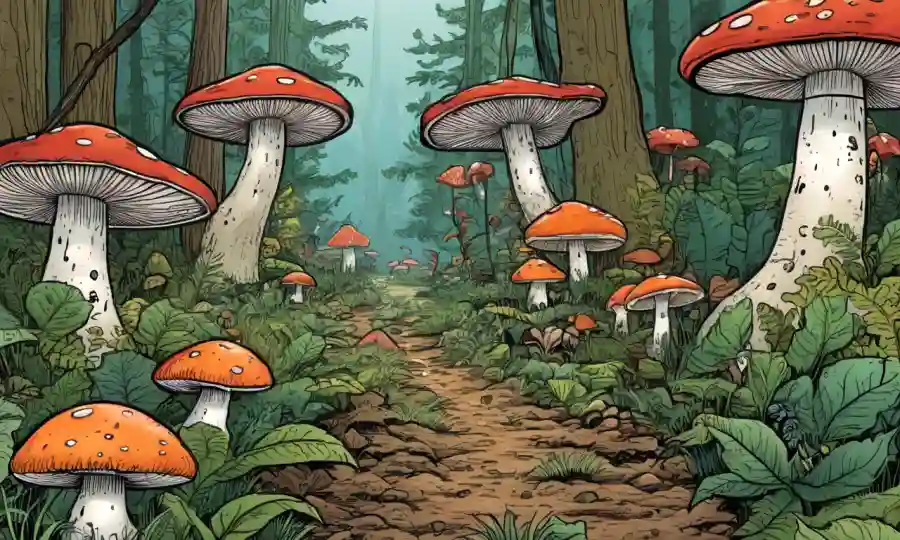 Bosques e ilustraciones de hongos destacando la importancia de los hongos como indicadores en los ecosistemas.