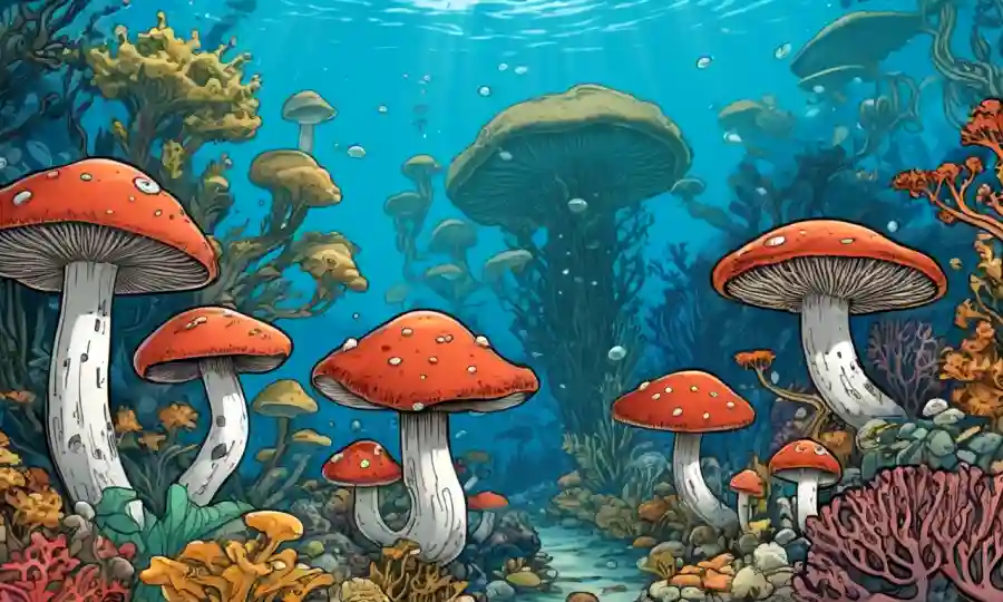 Diversos tipos de hongos que crecen en entornos marinos con arrecifes de coral submarinos o bosques de algas.