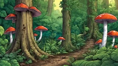 Fungi creciendo desde troncos de árboles