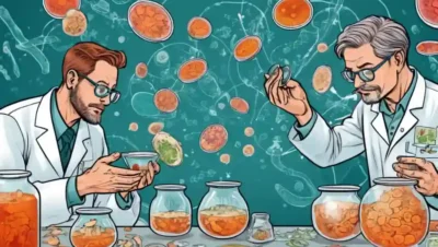 Científicos que examinan platos petri con culturas hongos