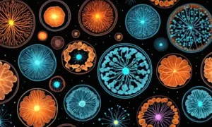 colonias de hongos microscópicos iluminadas por diversas fuentes de luz bajo un plato de petri.
