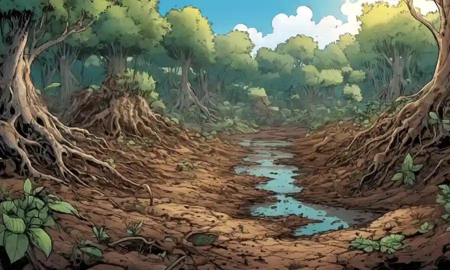 Decaying materia orgánica rodeada de elementos naturales como suelo