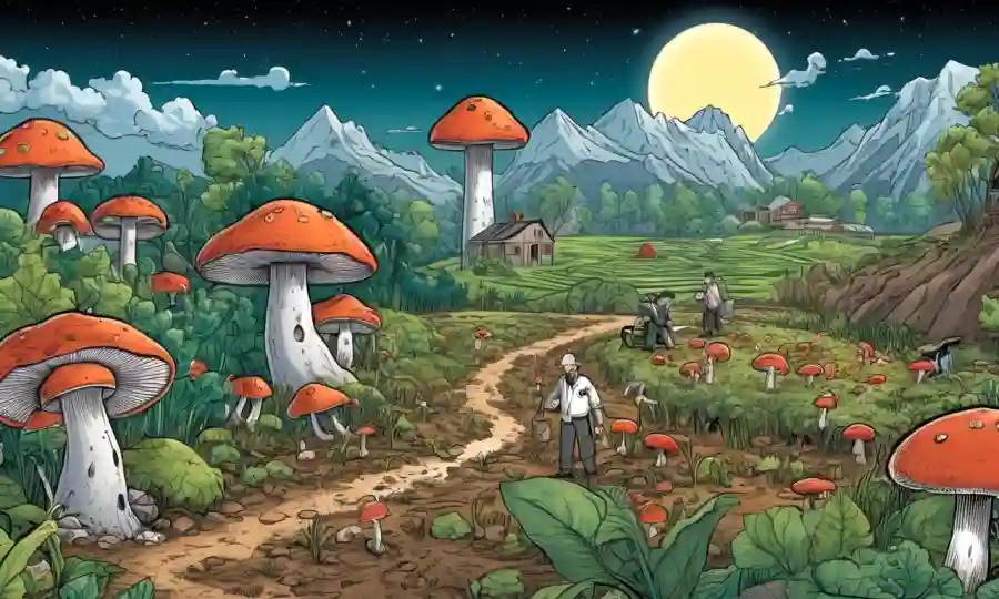 Terreno agrícola con hongos