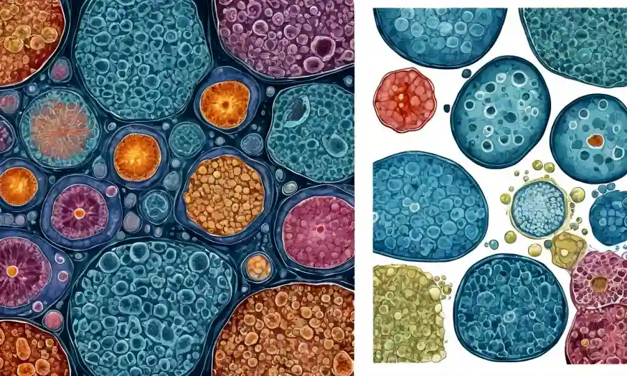 Imágenes microscopio mostrando células con morfologías variables basadas en diferentes métodos de conservación.