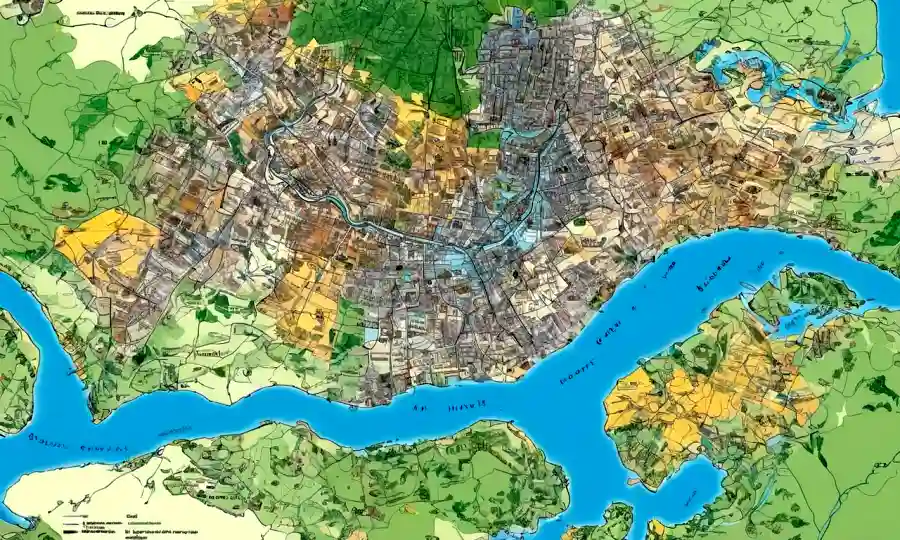 Sistemas de información geográfica (SIG) y datos espaciales ilustrados con gráficos y mapas.