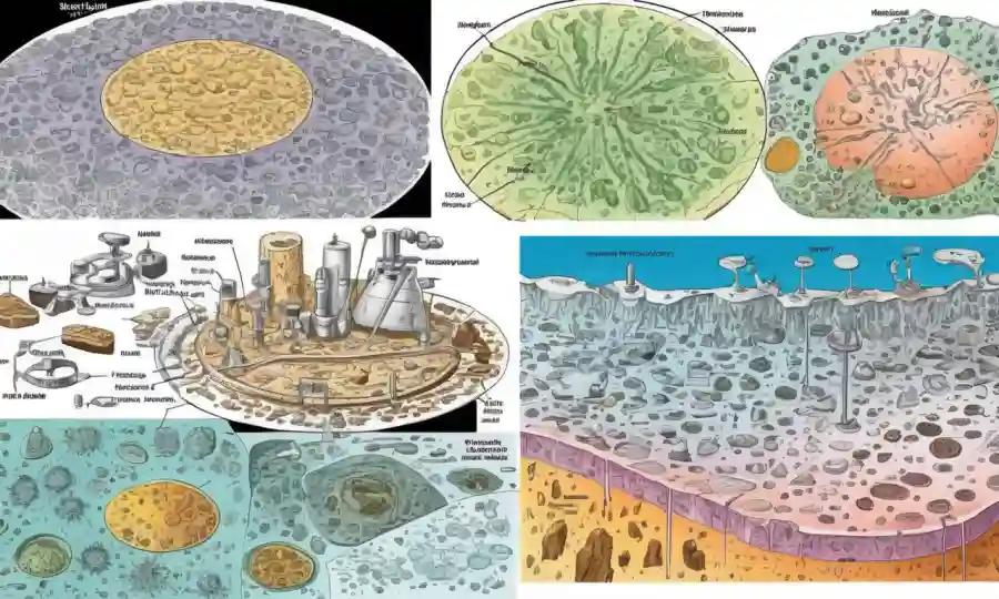 Una ilustración científica que muestra diferentes tipos de sustratos utilizados por moldes, con vistas al microscopio y diagramas.