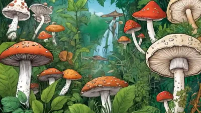 Imágenes de hongos en medio de vegetación