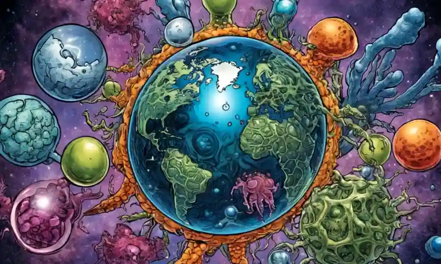 Global initiatives logo overlaid on microscopic symbiotic agencies.