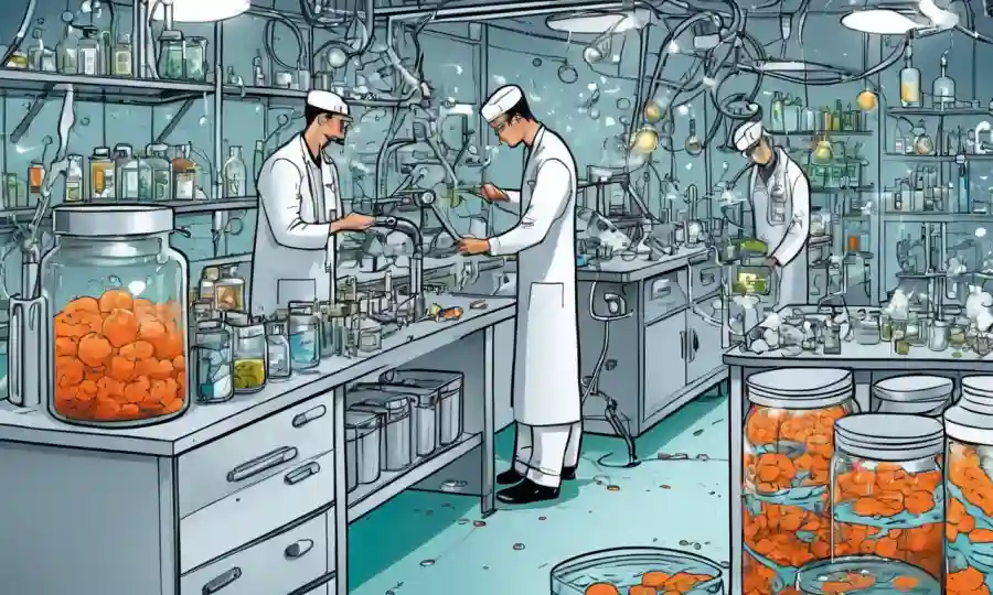 Concepto de economía circular con microorganismos de laboratorio y medicina farmacéutica.