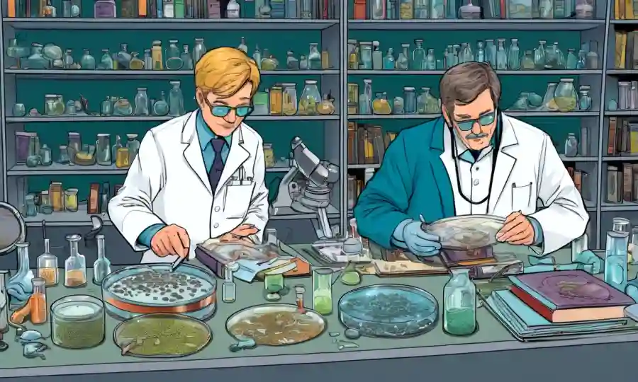 Científicos recolectando especímenes de hongos en un laboratorio