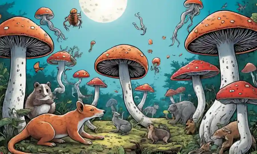 Fungi interactuando con varios cuerpos animales, destacando su efecto patógeno.