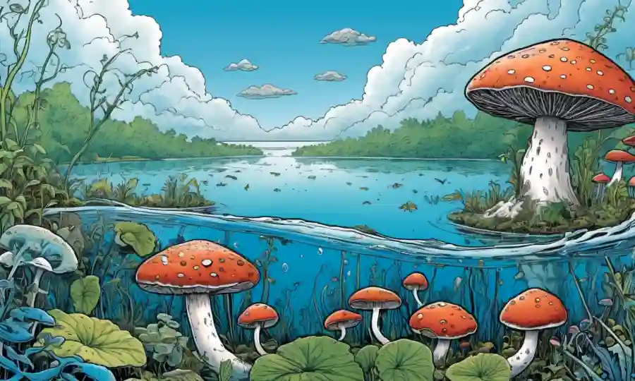 Las plantas fúngicas y acuáticas coexisten en armonía en medio de un ciclo de agua fascinante.