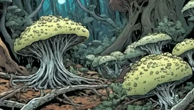 Imagen del microscopio con redes fúngicas en hábitats ambientales extremos.