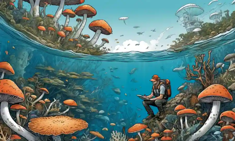 Investigadora que estudia setas marinas en medio de hábitats oceánicos y visualizaciones de impacto ecológico.