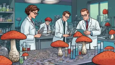 Investigadores que estudian hongos en un laboratorio