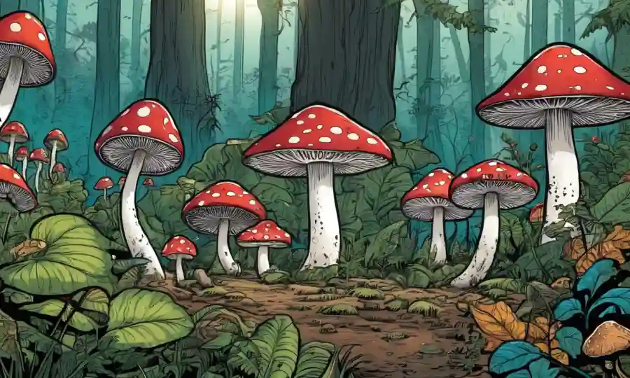 Setas creciendo en un bosque