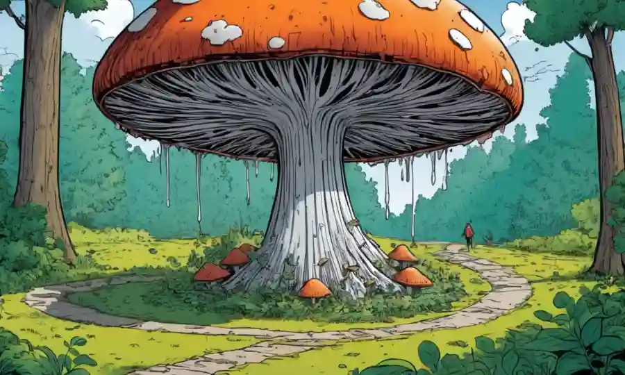 Una estructura similar a hongos que descompone la contaminación en un parque o bosque.
