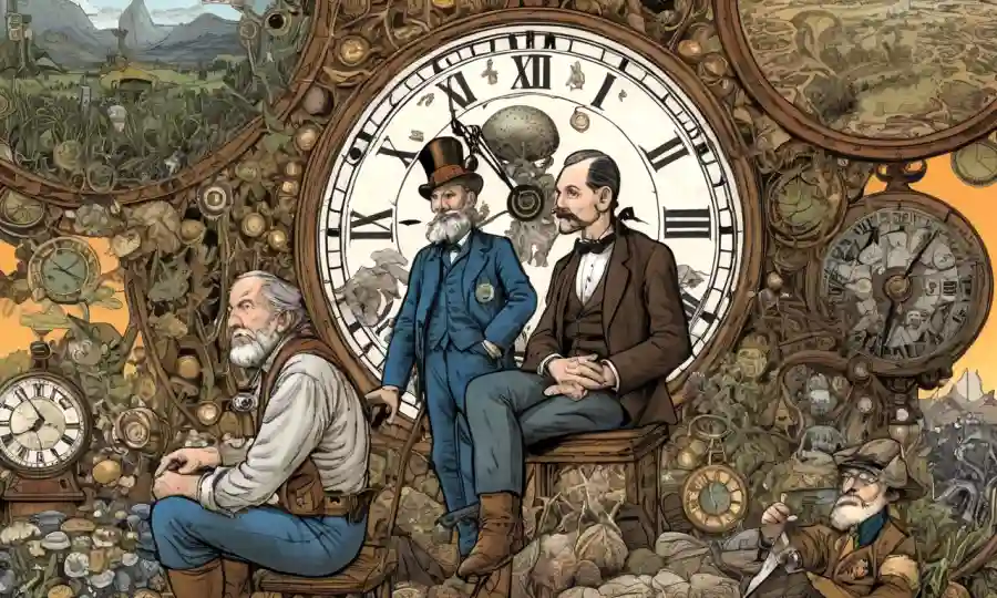 Especímenes fungosos históricos y pioneros se sientan en medio de un telón de fondo de caras de reloj elásticas.