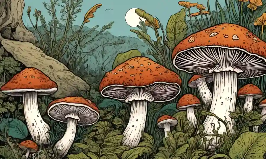 Antiguas ilustraciones griegas y posteriores de la era renacentista de hongos y plantas fúngicas.