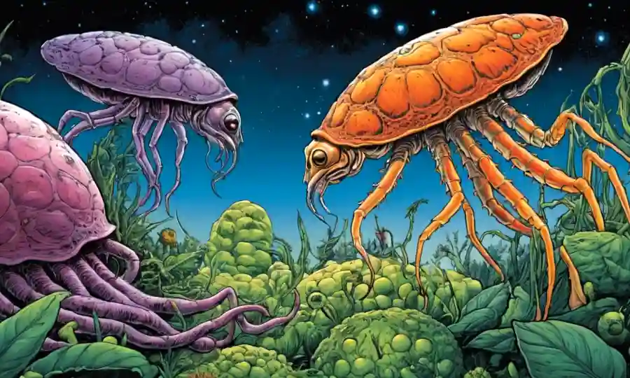 Imágenes de relaciones simbióticas entre organismos, ilustrando conceptos sobre simbiosis y sus implicaciones filosóficas en la historia científica.