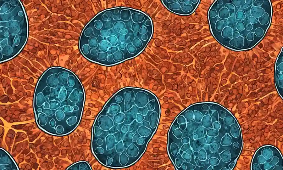 Una imagen microscópica de células vegetales que muestran plasmós interconectados.