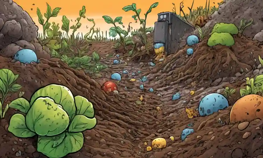 Los microorganismos descomponen desechos orgánicos, ilustrados en un fondo de suelo o compuesto.