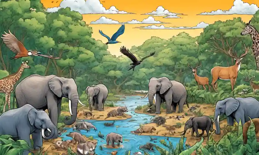 Imagen de fauna destacando especies interconectadas en diversos ecosistemas.