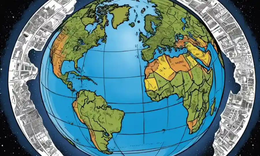 El globo terrestre rodeado de elementos de diseño sostenible superpuestos.