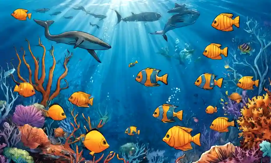 ¡Creo que podría haber un poco de barrera lingüística! Sin embargo, basado en el título Interacciones simbióticas en los ecosistemas marinos de [no conocido]... Ill take a shot:Diverse marine agencies interacting in harmony underwater.