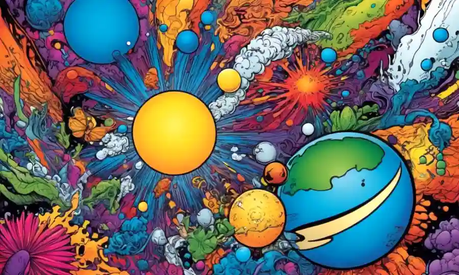 Los colores y formas visbrant se mezclan en la simbiosis, ya que la creatividad fluye de la imaginación.