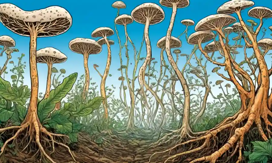 Ilustraciones de varias interacciones entre hongos planta-micorrizales.