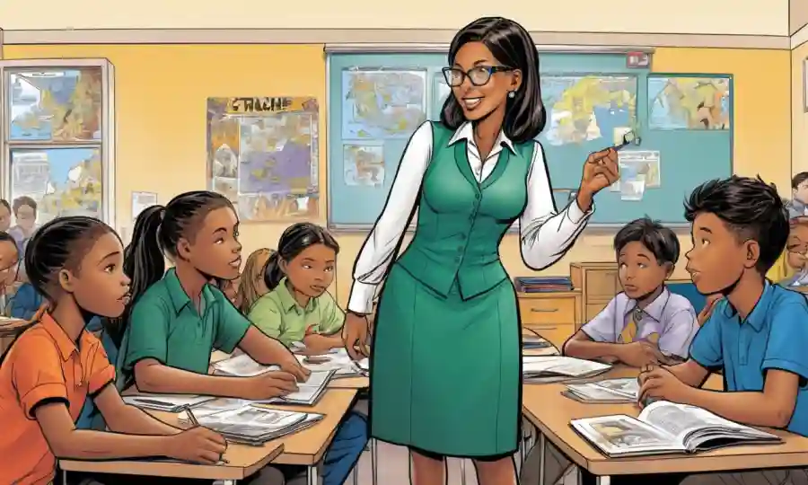 Un profesor comprometido con estudiantes en un entorno de aprendizaje colaborativo.