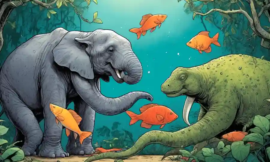 Ilustraciones de relaciones mutuas entre criaturas, acompañadas de representaciones simbólicas de confianza y dependencia.