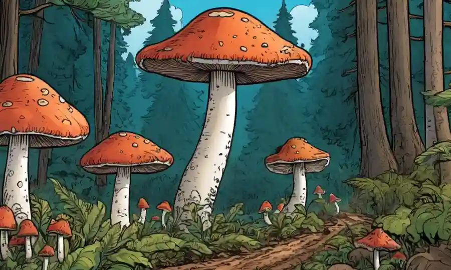 Prácticas sostenibles de cultivo de hongos destacadas en un paisaje forestal.
